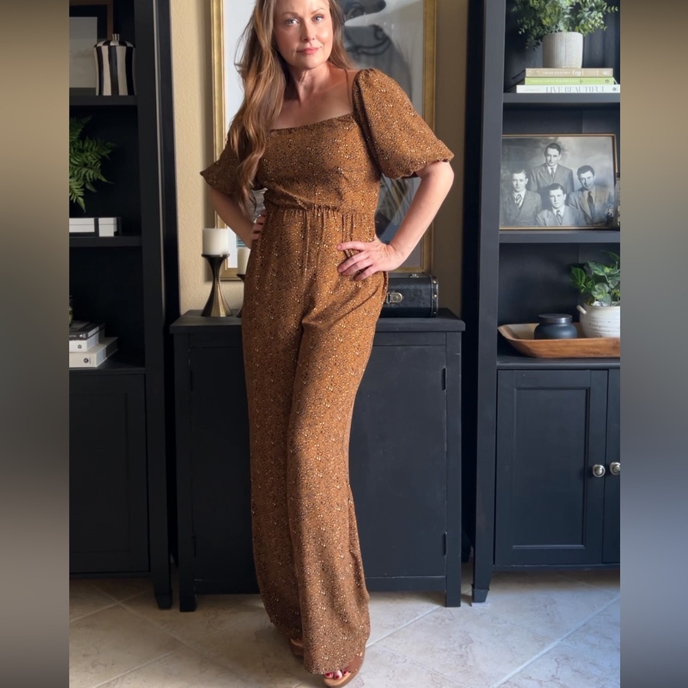 Socialite Animal Print Wide Leg Jumpsuit, M